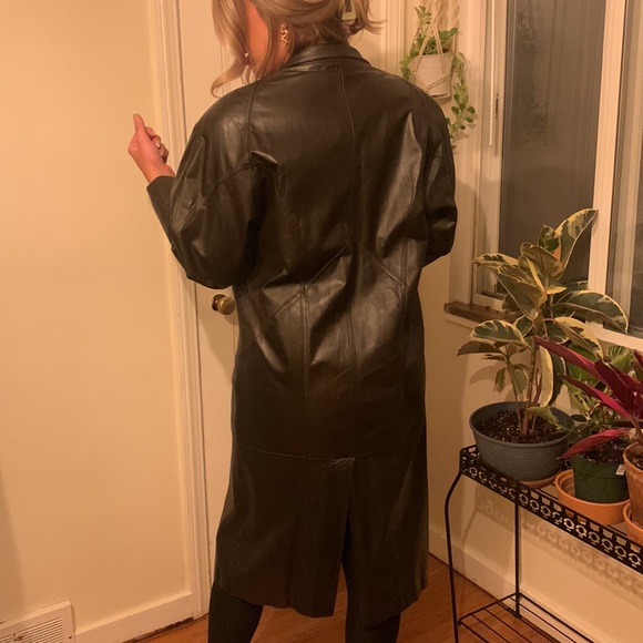 Vintage 70s Leather Trench Coat - Picture 3 of 4